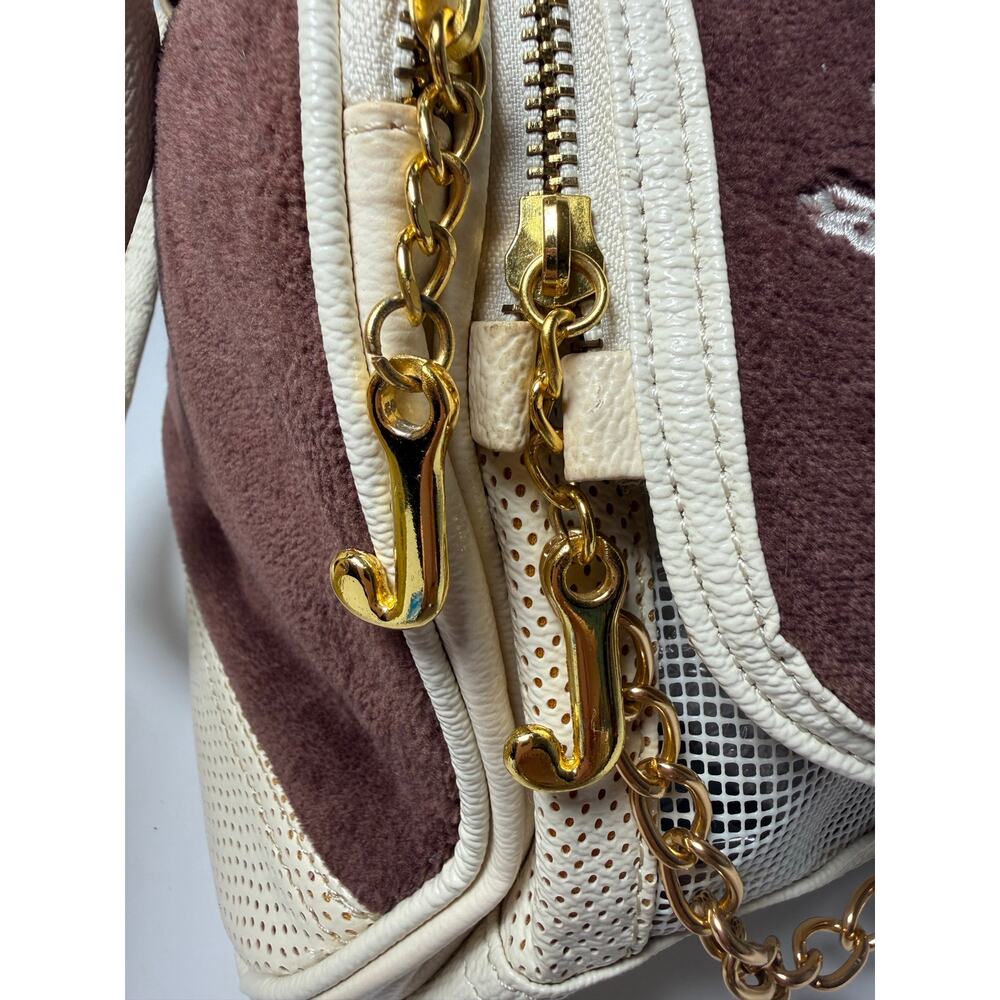 Juicy Couture Y2K Velour Bowler Satchel Bag Brown Cream Gold Womens Shoulder - Picture 6 of 16